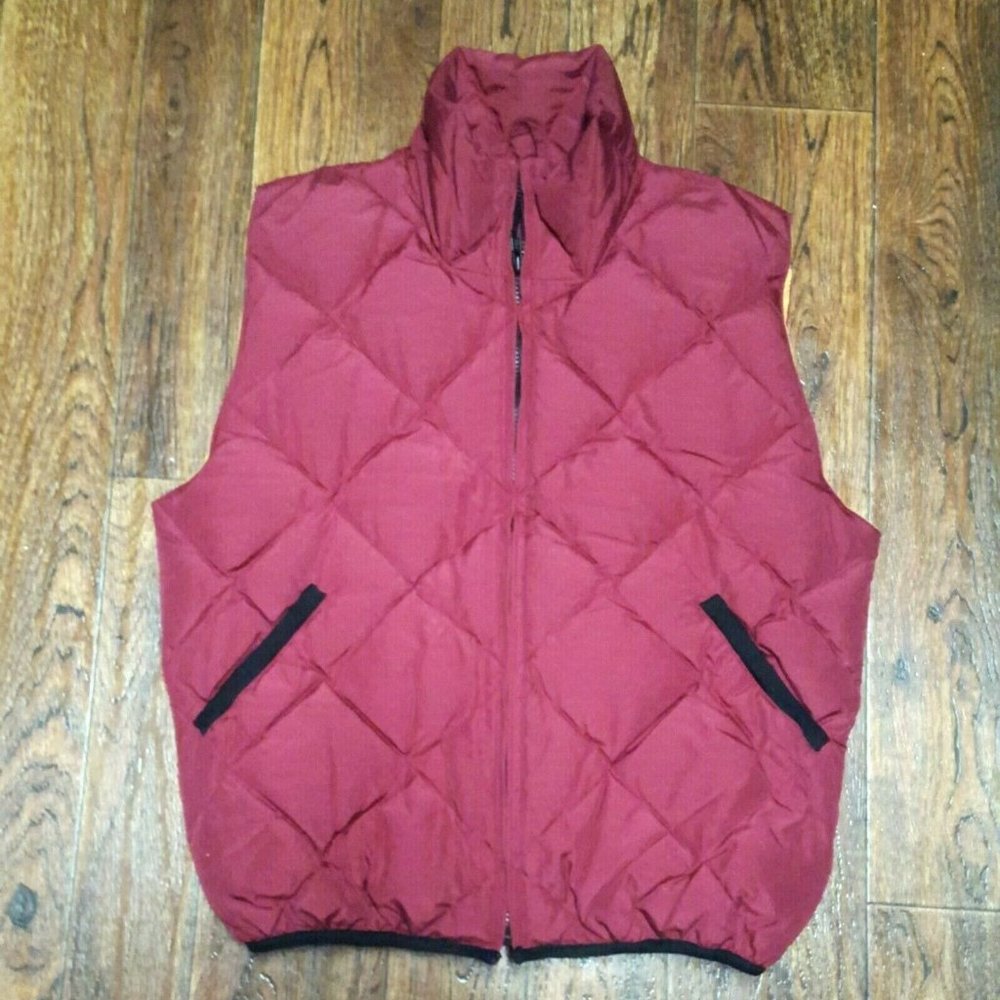 Vintage New Frontier Down Puffer Vest Full Zip Womens Small Burgundy Outdoorwear